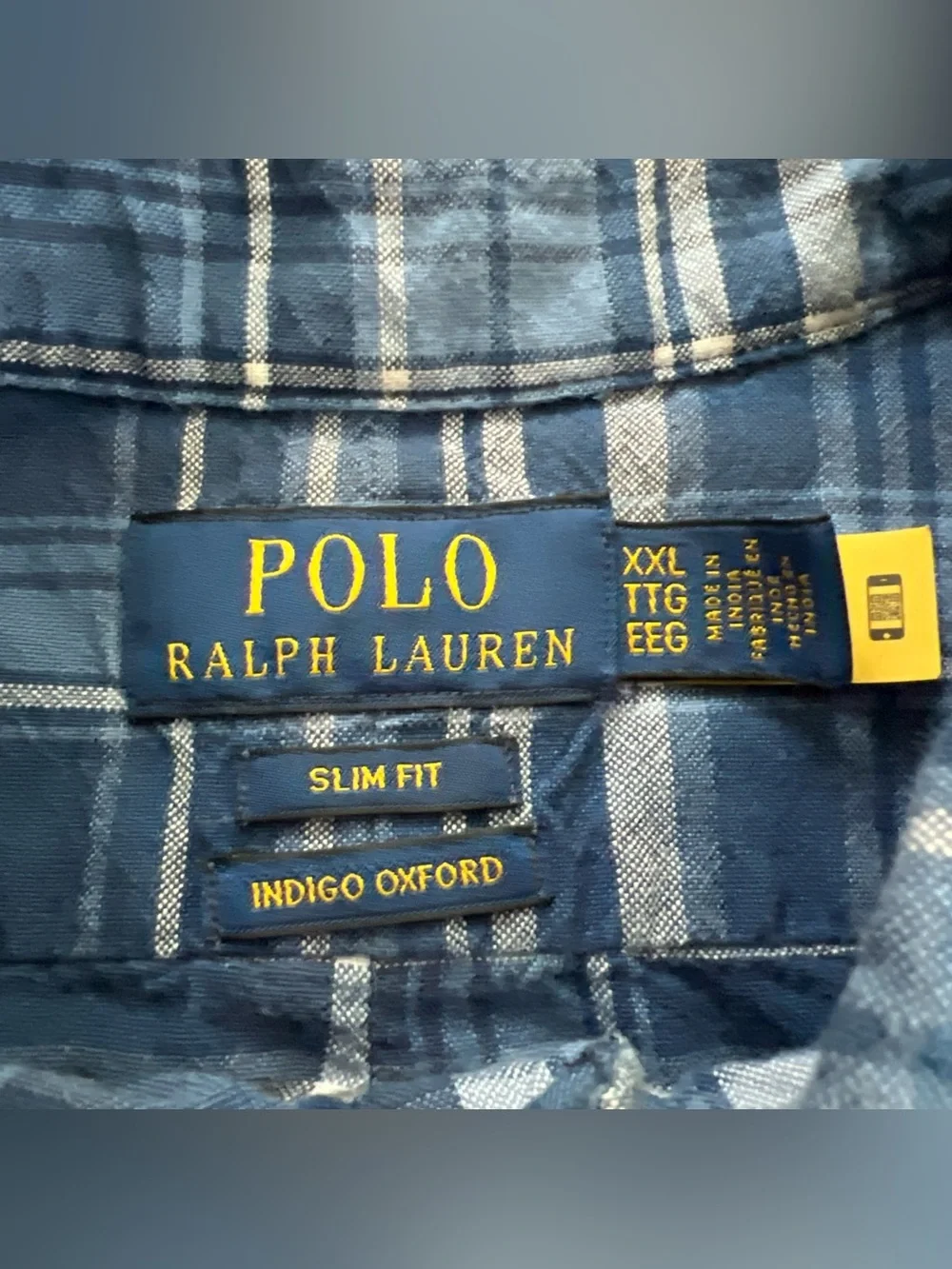 Polo Ralph Lauren Oxford Indigo Blue Plaid LS Button Down Shirt Men 2XL Slim Fit